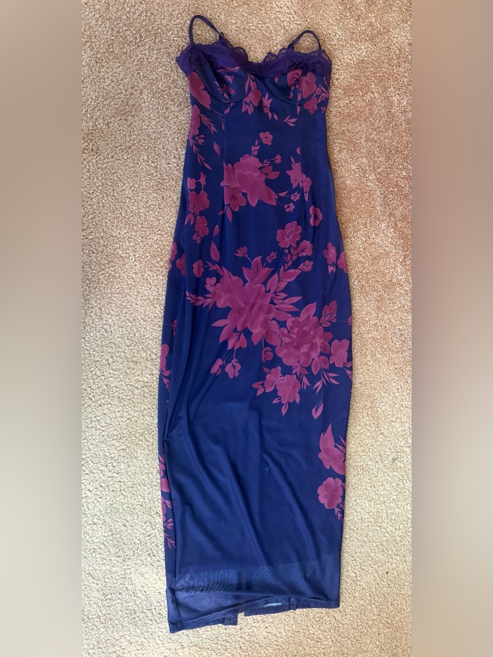 Floral Lace-Trim Midi Slip Dress